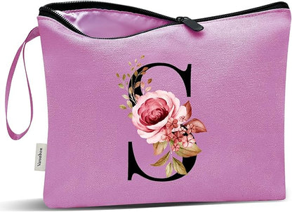 Vavabox A-Z Personalized Makeup Bag, Birthday Gifts for Women Mom, Gifts for Best Friend, Bride Bridesmaid Cosmetic bag (S, Purple)