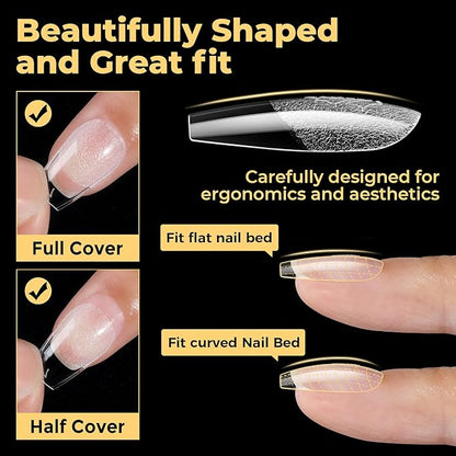 UNA GELLA Short Coffin Nail Tips 600Pcs, Short Coffin Gel Nails Tips Pre Etched 12 Sizes Soft Gel Fake Nails Tips Pre-file Full Cover for Nail Extension Home DIY Salon with Box