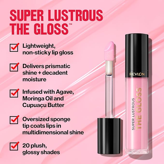 Revlon Super Lustrous Lip Gloss, Non-Sticky, Hydrating, High Shine Finish, 203 Lean In, 0.13 oz