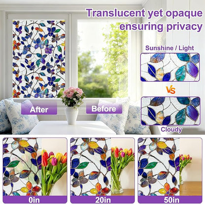 Window Privacy Film Stained Glass Window Film Frosted Window Film Window clings Non-Adhesive Reusable Decorative for Home Removable (Purple Frosted,35.4 X 78.7 in