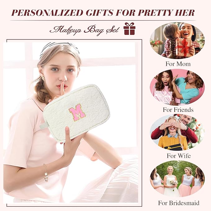 for Christmas Day Gifts, Travel Makeup Bag for Women, Initial Make Up Bag Set for 6 7 8 9 10 11 12 13 Years Old Kids Tween Girls, Large Cosmetic Skincare Bags for Birthday Gifts, White C