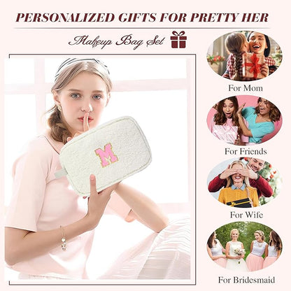for Christmas Day Gifts, Travel Makeup Bag for Women, Initial Make Up Bag Set for 6 7 8 9 10 11 12 13 Years Old Kids Tween Girls, Large Cosmetic Skincare Bags for Birthday Gifts, White K