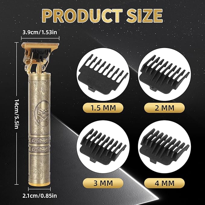 Professional Hair Clipper for Men - Rechargeable Cordless T-Blade Trimmer with 4 Guides, USB-C Fast Charge, Metal Body for Beard, Hair & Body Grooming