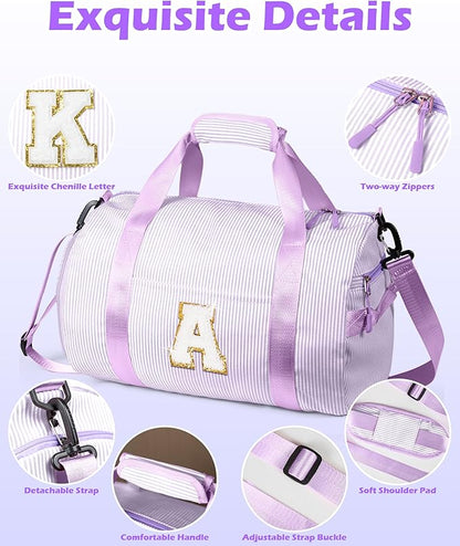 Trendy Gifts for Preteen, Girls Travel Duffle Bag, Kids Initial Overnight Duffel Bags with Shoe Compartment, Personalized Dance Bag with Cosmetic Pouch, Cute Birthday Gift (Letter M)
