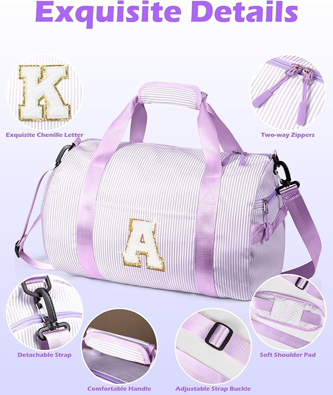 7 Year Old Girl Birthday Gifts, Girls Travel Duffle Bag, Kids Initial Overnight Duffel Bags with Shoe Compartment, Personalized Dance Bag with Cosmetic Pouch, Preppy Stuff for Kid (Letter E)
