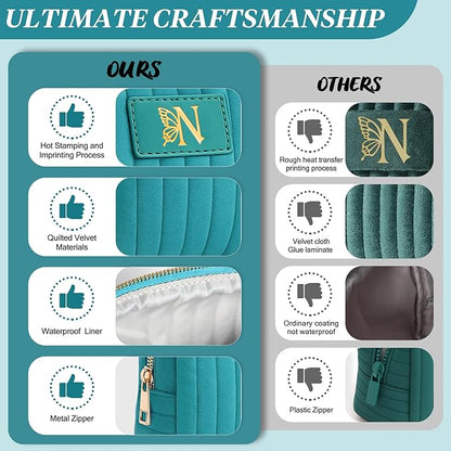 Monogrammed Make Up Bags for Women,Personalized Cosmetic Bags Women,Small Quilted Makeup Pouch,Cute Makeup Bag Travel,Birthday Gifts for Teen Girl (Blue N)