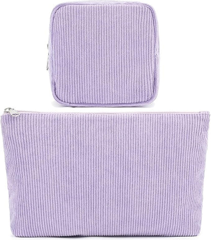 Corduroy Makeup Bag, Travel Cosmetic Bag Organizer Toiletry Bag Make Up Bags with Zipper & Compartments for Women Girls, 2PCS
