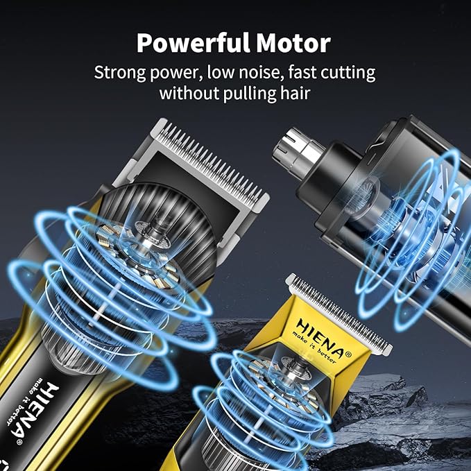 HIENA PRO Hair Clipper Set for Men, Professional Cordless Clipper Kit & Trimmer Set, Ear and Nose Hair Clipper with LED Display, USB Rechargeable Hair Cutting Grooming Kit, Gifts for Men