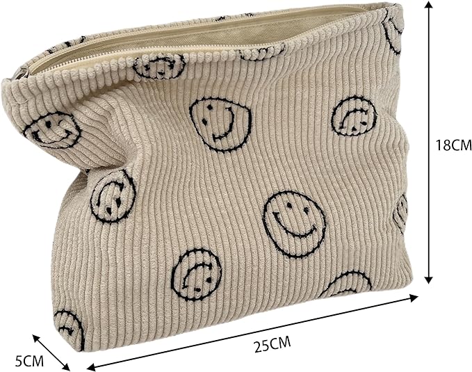 Cosmetic Bags for Women - Corduroy Cosmetic Bag Aesthetic Women Handbags Purses Smile Dots Makeup Organizer Storage Makeup Bag Girls Case Bags (A-Black)