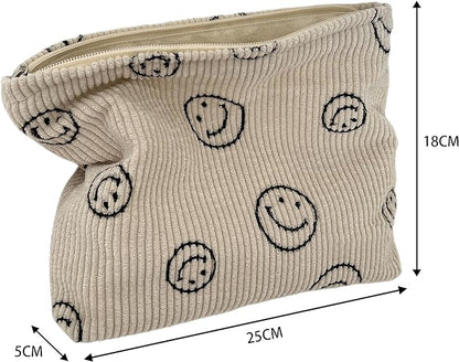 Cosmetic Bags for Women - Corduroy Cosmetic Bag Aesthetic Women Handbags Purses Smile Dots Makeup Organizer Storage Makeup Bag Girls Case Bags (A-Black)