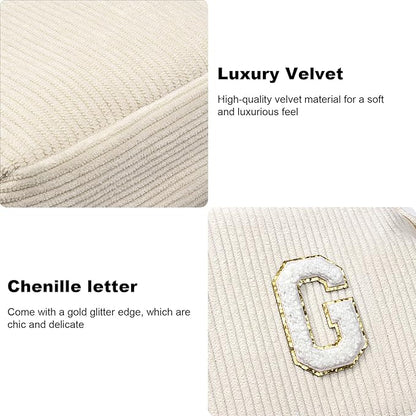 LETGO Birthday Gifts for Women Small Personalized Initial Monogram Makeup Bag,Preppy Corduroy Makeup Bags Travel Toiletry Bag Cute Pouch Purse for Her Mom Girlfriend Wife Sister Teacher Bridesmaid