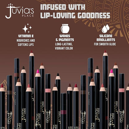 Juvia's Place Long Wear Lip Pencil – Coffee Bean – Waterproof & Kiss-proof, Long Lasting Lip Liner, Smooth Makeup Application - Soft Matte Finish Base for Lipstick - 13 Hours of Wear for Everyday Use