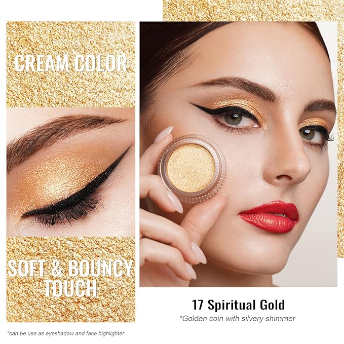 Oulac Cream Eyeshadow also for Highlighter Large Capacity Highly Pigmented Eye Shadow Waterproof &Long Lasting with Moisturizing Formula, Shimmer Glitter Eye Makeup. 6g.P05+17