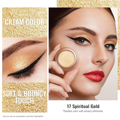Oulac Cream Eyeshadow also for Highlighter Large Capacity Highly Pigmented Eye Shadow Waterproof &Long Lasting with Moisturizing Formula, Shimmer Glitter Eye Makeup. 6g.P05+17