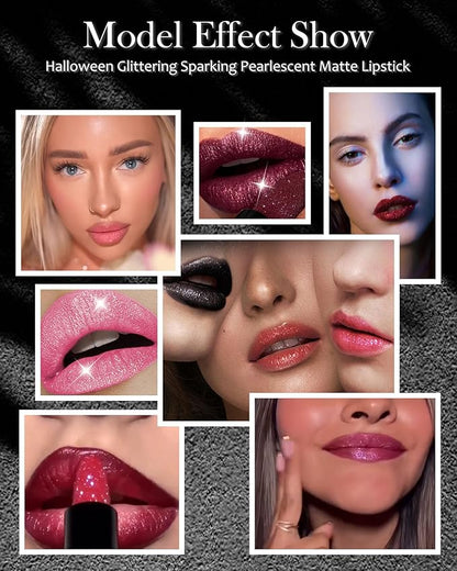 Diamond Glitter Matte Lipstick,Pink Shiny Lip Gloss Lip Tint Stain,Sparkling High Pigment Longlasting Waterproof Non-Stick Cup Lipgloss Lipstick,Shimmer Tinted Lip Blam Lipstain for Women Makeup-05