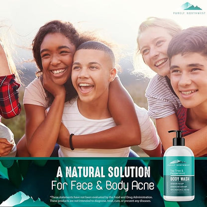 Purely Northwest Tea Tree Body Wash for Men and Women – Natural Tea Tree Oil Body Cleanser for Odor, Skin Irritations, Hydrating Shower Gel for Sensitive Skin, Gentle and Refreshing Body Wash