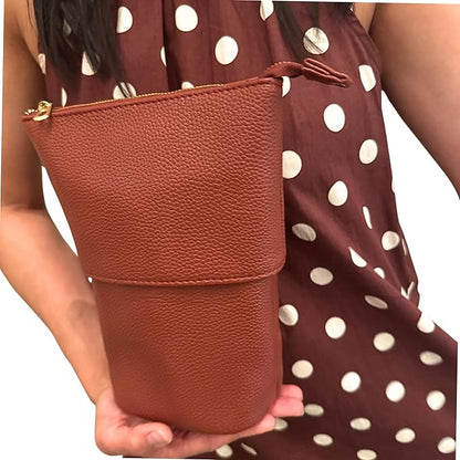 JAZD Travel Makeup Brush Bag Standup Brush Holder Portable Convertible Make up Brush Pouch Cosmetic Case (BURGUNDY)