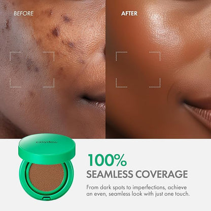 Easydew Mela B Toning Ampoule Cushion Refill - 2-in-1 Korean Skin Care & Face Beauty Makeup - Age-Defying Full Coverage Cushion Foundation with Niacinamide & Hyaluron-Vital C 0.45 oz (#33 Almond)