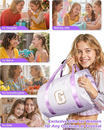 Birthday Gifts for Tween, Girls Travel Duffle Bag, Kids Initial Overnight Duffel Bags with Shoe Compartment, Personalized Dance Bag with Cosmetic Pouch, Preppy Stuff (Letter L)