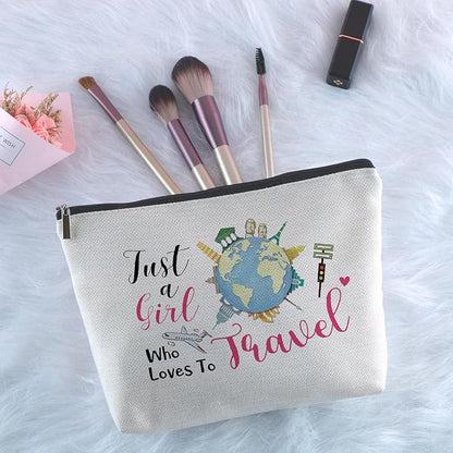 Travel Lover Gifts Zipper Makeup Bag - Travel Cosmetic Bag for Women, Best Friends, Sister - Unique Birthday Gifts