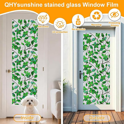 Window Privacy Film Stained Glass Window Film Frosted Window Film Window clings Non-Adhesive Reusable Decorative for Home Removable (Green Frosted, 35.4 X 157.4 in)