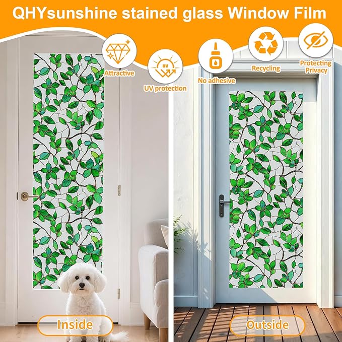 Window Privacy Film Stained Glass Window Film Frosted Window Film Window clings Non-Adhesive Reusable Decorative for Home Removable (Green Frosted, 23.6 X 78.7 in)