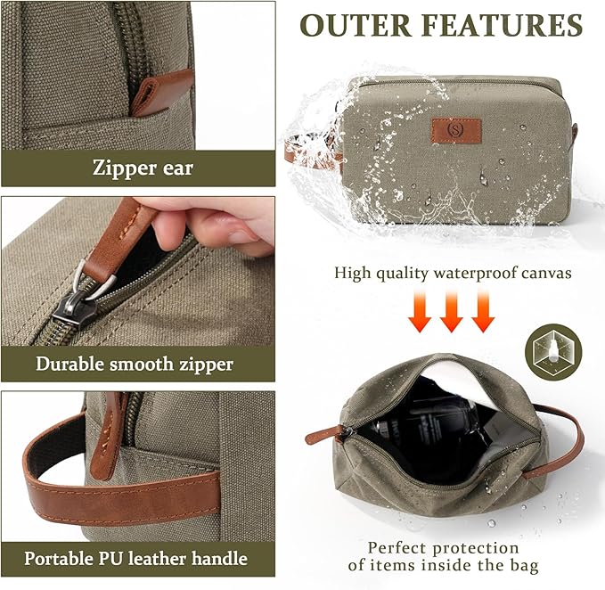 Janhavi Travel Essentials Toiletry Bag Waterproof,Canvas Initials & Wheat Ear, Groomsmen Gifts, Men's Accessories Organizer, Travel Bags for Men, boyfriends Gift Box for Men (Olive Green O)