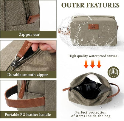 Janhavi Waterproof Travel Bag, Canvas Toiletry Bag for Men, Gifts for Dad, Engraved Initials & Wheat Ear, Groomsmen Gifts, Mens Toiletry Travel Bag, Men's Accessories Organizer (Olive Green H)