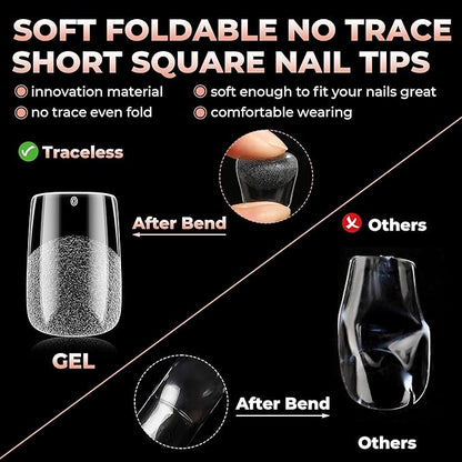 UNA GELLA Short Square Gel Nail Tips: 312pcs Square Fake Nails Pre-File Soft Gel Nails Tips for Full Cover Acrylic Nails False Nails12 Sizes Press on Nails for Nail Extensions Home DIY Salon