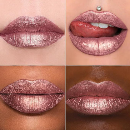 MAKI YIKA 3Pc Metallic Lipstick Long Lasting Nude Pink Red Glitter Lipsticks High Shine Lipstick No Smudge No Transfer Liquid Lip Gloss (Nude/Pink/Red)