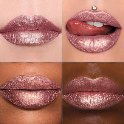 MAKI YIKA 3Pc Metallic Lipstick Long Lasting Pink Brown Nude Glitter Lipsticks High Shine Lipstick No Smudge No Transfer Liquid Lip Gloss (Pink/Nude/Brown)