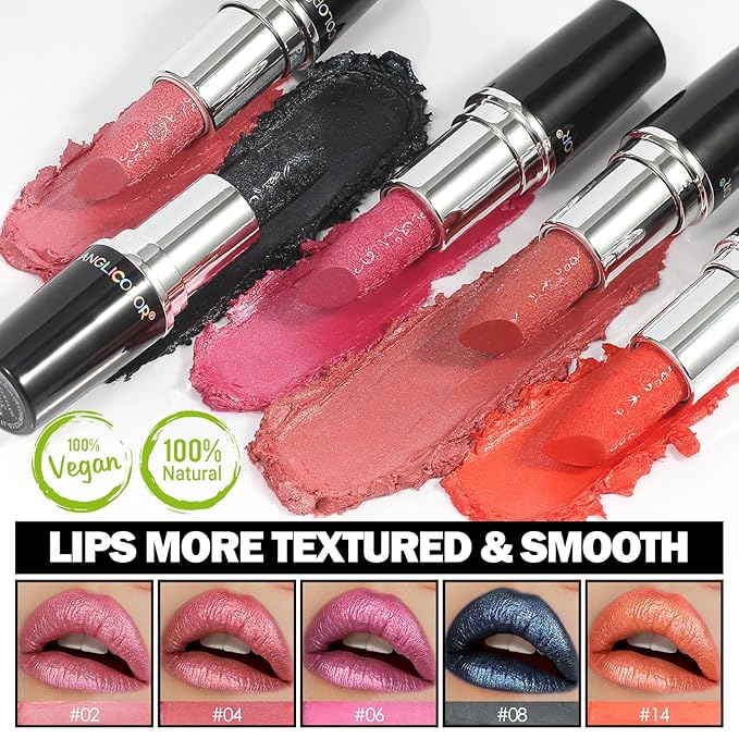 Anglicolor Glitter Halloween Black Lipstick,High Impact Lipcolor,Lightweight Hydrating Formula Smooth and Non-Sticky,Metallic Lipstick For Women,Full-Coverage Lip Color (08 MYSTICISM, 4g)