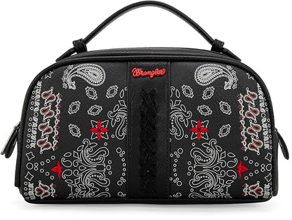 Montana West Wrangler Makeup Bag for Women Small Cosmetic Toiletry Bags Western Paisley Make Up Pouch Durable Cute Travel Purse, Black