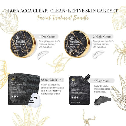 Charcoal 23 Pcs Skin Care Set for Women & Men, Bath and Body Kit, Spa Gift Baskets, Birthday Gifts, Cream, Serum, Face Oil, Sheet Mask, Clay Mask, Bath Bombs, Christmas, Valentines, Mother Day, Dad