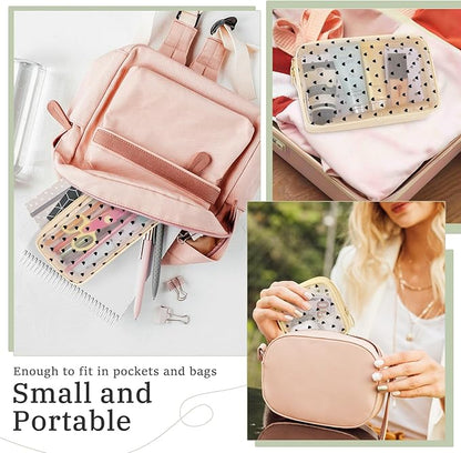 5 Pieces Mini Zipper Nylon Mesh Pouch, Mesh Cosmetic Bags Makeup Bags, Multipurpose Travel Toiletry Bags for Office Supplies and Travel Accessories (Heart Print-Beige, Assorted Sizes)