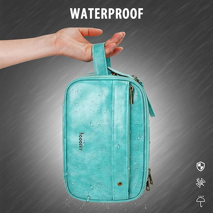 Travel Toiletry Bag for Men, Large Hanging Toiletries Organizer Bags for Women, Cruise Ship Essentials, Water-resistant Shaving Case, PU Leather Makeup Accessories, Cosmetic Dopp Kit, Lake Blue