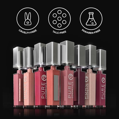 Pure Illumination Light-Up Lip Gloss with LED-Lit Applicator Brush + Side Mirror, Non-Sticky, Moisturizing Hydrating Lip Glosses with Lanolin, Jojoba Oil, & Vitamin E, In the Buff