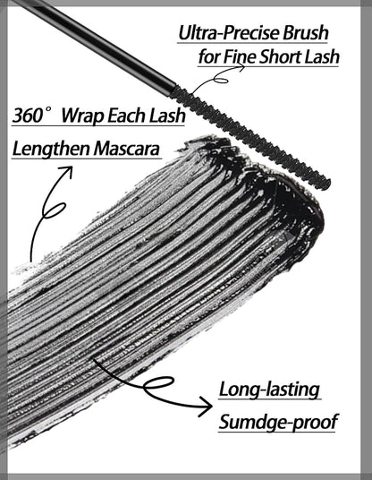 Black Mascara for Fine Short Lash & Older Women & Mulit-layered Lashes, Ultimate Length Volumizing Lower Bottom Lashes Mascara, Ultra-Precise Slim Adjustable Brush to Any Angle, Smudge-proof