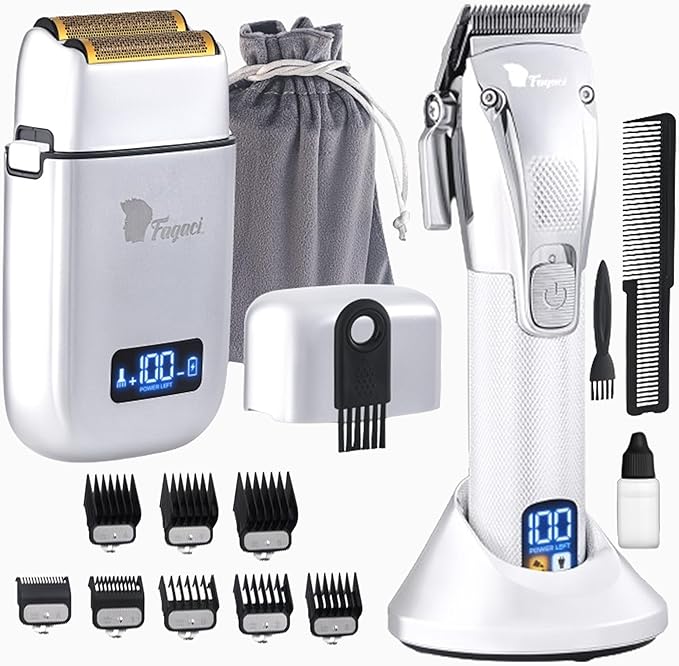 Fagaci Professional Hair Clippers for Barbers with Precise Cutting, 5 Speeds Double Foil Shavers for Men, Turbo Power Cordless Hair Clippers, Clean Shaving Foil Razor, Clippers for Hair Cutting