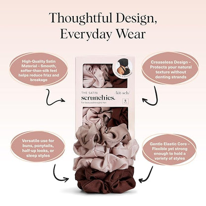 Kitsch Satin Scrunchies for Women - No Crease Hair Ties for Girls | Scrunchies For All Hair Types and Textures, Perfect for Day or Night | Ideal Gifts for Women - 5 Pcs, Cameo