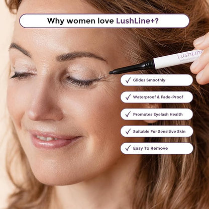 Rumi Cosmetiques LushLine+ Waterproof Eyeliner Pencil For Older Women - Smudge Proof, Long-Lasting, Non Toxic, Soft Glide - Safe For Sensitive Eyes (Dark Brown)