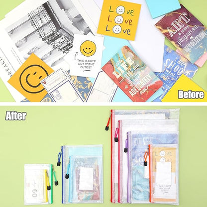 EOOUT 8pcs Mesh Zipper Pouch - 8 Sizes Waterproof Zipper Bags, 8 Colors Waterproof Plastic for Travel Storage, Office Appliances