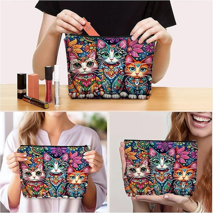 Bohemian Cat Makeup Bag Gift: Cute Boho Cats Themed Cosmetic & Toiletry Organizer Pouch For Daughters, Sisters, Friends,Teen Girls & Women.Ideal Gift For Travel, Birthdays, & Christmas.