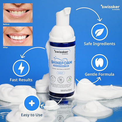 Swissklip ShineFoam | Teeth Whitening Foam | Mint Flavor Whitening Toothpaste | Teeth Whitener I Professional Teeth Whitening Kit | 100% Vegan - Made in USA - 1.69 oz - Pack 1