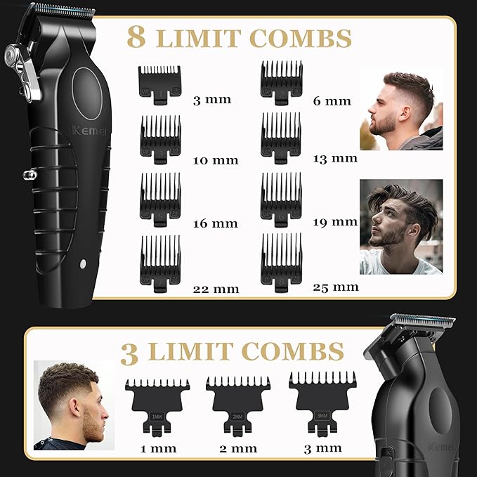 KEMEI Professional Hair Clippers, Hair/Beard Trimmer, Eletric Shaver Set for Men, Cordless Beard Trimmer, Rechargeable Barber Clippers, USB Fade Clipper Haircutting Kit, KM-2299, KM-2296, KM-2024