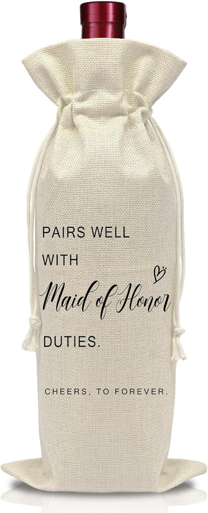 AWSICE Wedding Wine Bottle Bag - Maid of Honor Proposal Gifts - Pairs Well with Wedding Gift Bags - Engagement Present for Bridesmaid - Bridal Planning Shower Decorations-A08