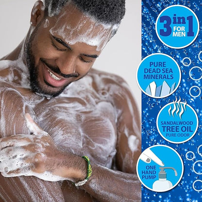 Dead Sea Collection Mens Body Wash 3 in 1 – Sandalwood Body Wash for Men – Shower Gel – Shampoo – Shower Soap for Face and Hair (33.8 Fl. Oz)