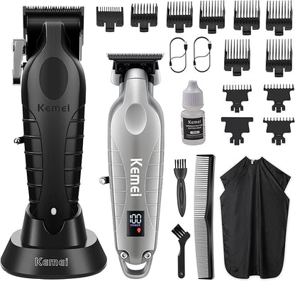 KEMEI Hair Clippers for Men, Professional Clipper and Trimmers Set, Cordless Zero Gap Trimmer for Men with LED Display, 11 Guide Combs