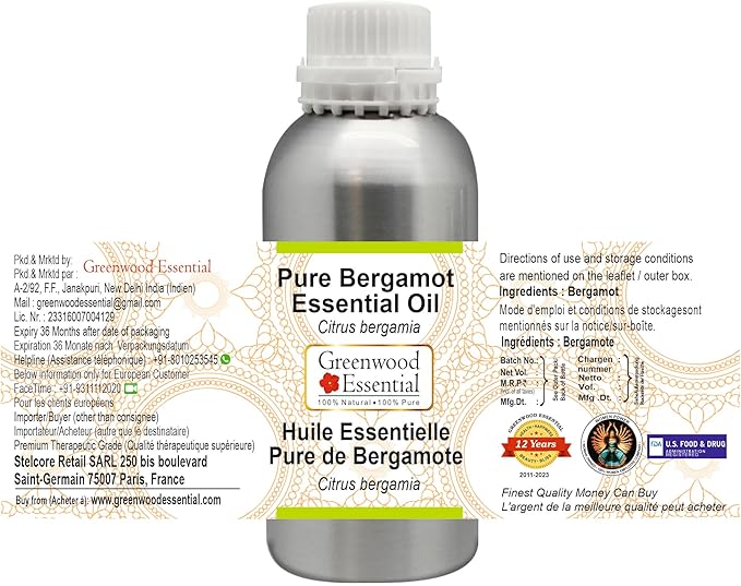 Greenwood Essential Pure Bergamot Essential Oil (Citrus bergamia) Steam Distilled 1250ml (42 oz)