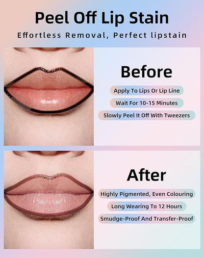 KIMUSE Long-Lasting Lip Stain Peel Off Mask, 12H Smudge-Proof Transfer-Resistant Lip Tint, Vegan & Non-Drying Formula for Bold Matte Finish, Easy Peel Application